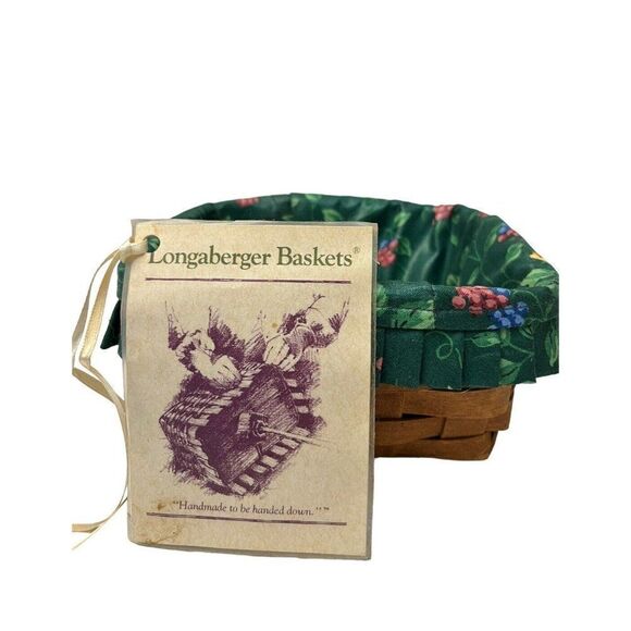 Longaberger Medium Square Berry Basket Green Grapes Floral Liner Hand Woven 1987 - Picture 1 of 8